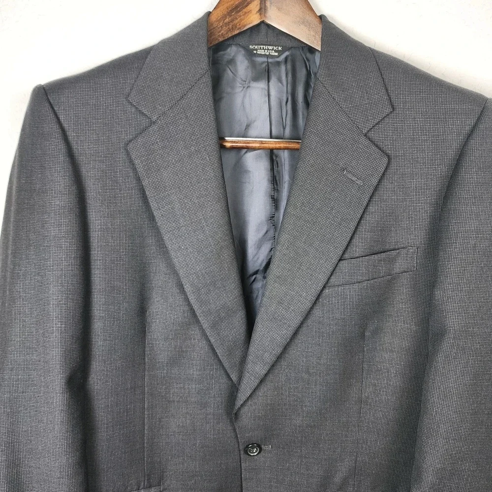 Southwick USA‎ Sharkskin Wool Suit Jacket 40R Gray Sport Coat Classic Tailored